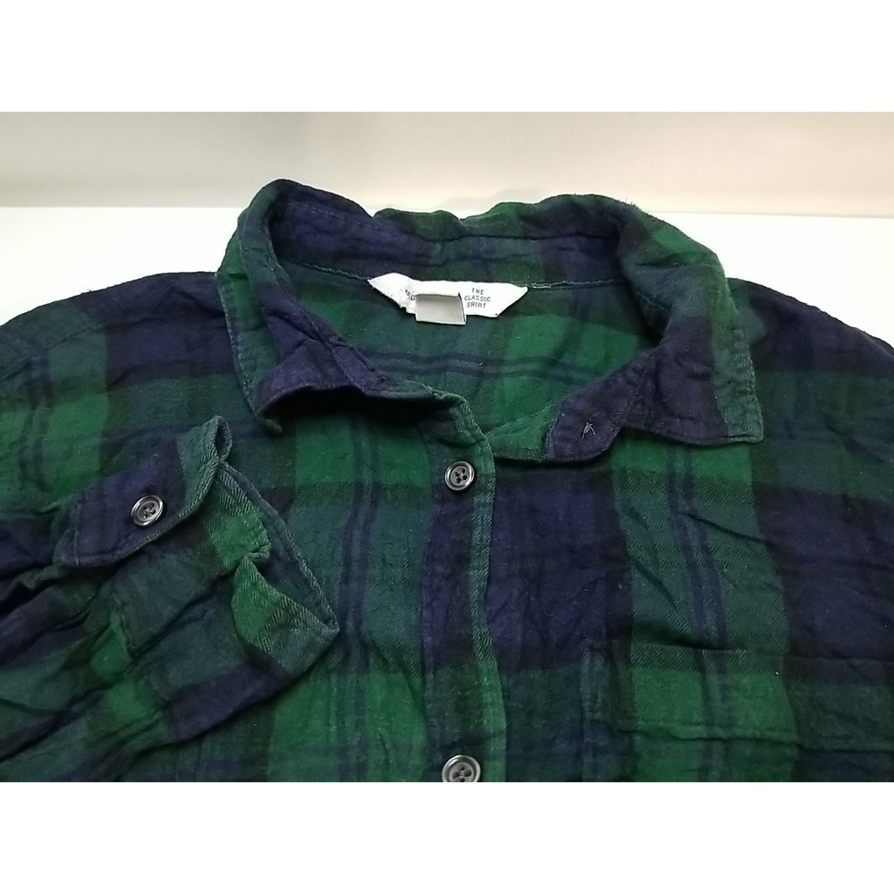 Old Navy Womens Medium Classic Flannel Shirt Plaid Green Blue Button Up